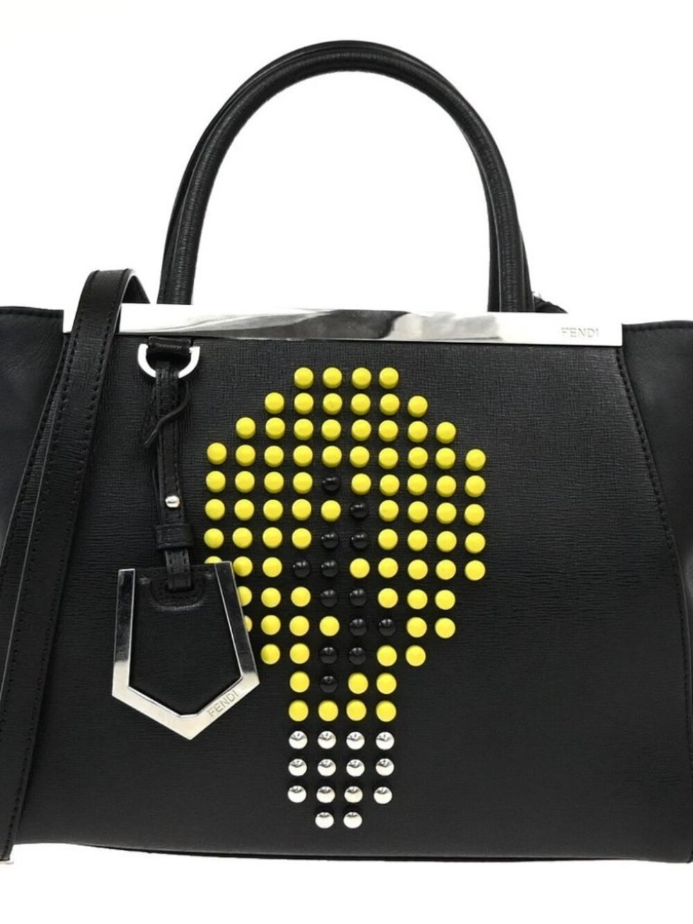Fendi 2Jours Studded Light Bulb 2Way Shoulder Hand Bag Black Yellow SHW